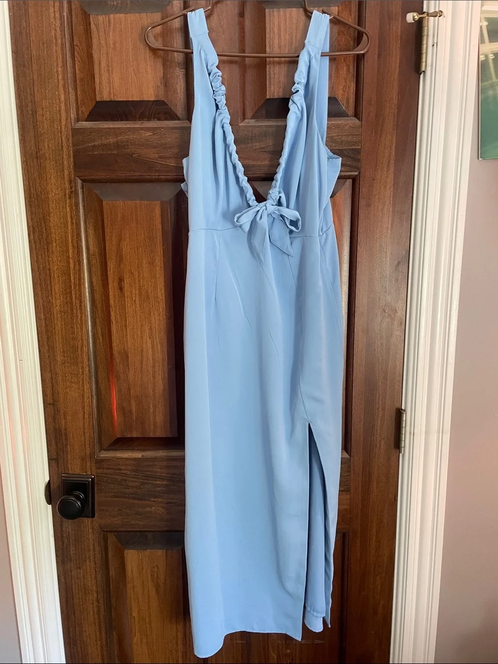Abercrombie & Fitch Light Blue Ruffle-Trim Maxi Dress with Front Tie